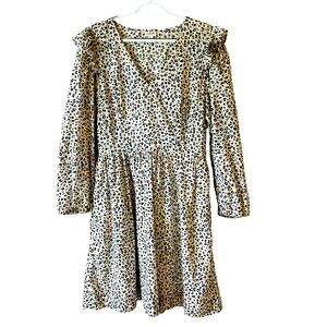 J Crew Leopard Print Ruffle Midi Dress Size L